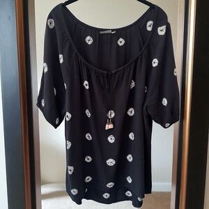 The Odells Anthropologie Boho Black Shibori Dot Tie Dye Rayon Blouse Size XS